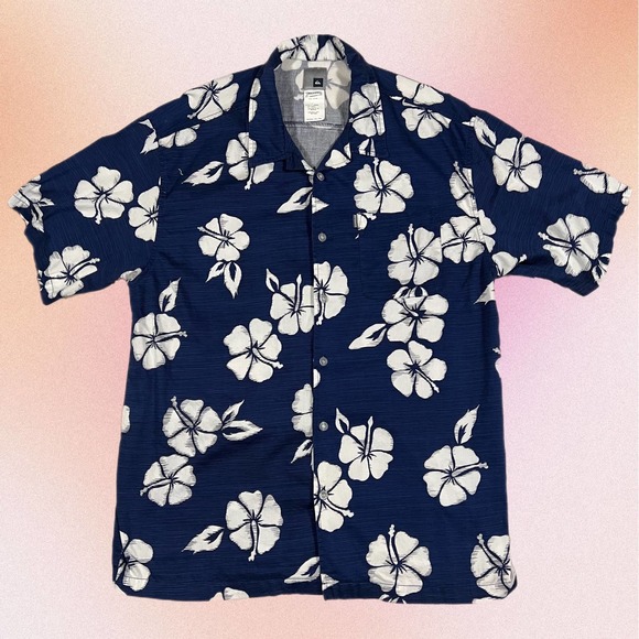 Quiksilver Other - Quiksilver XL Blue/White  Floral Flower Hibiscus Button Up Hawaiian Shirt